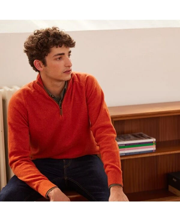 Pull Homme Laine Col Zippé Ambre - KENNETH