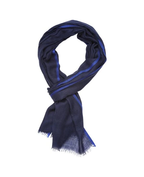Écharpe Laine Chevron Navy Bordure Bleu Roi