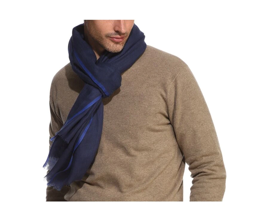 Écharpe Laine Chevron Navy Bordure Bleu Roi 2 Écharpe Laine Chevron Navy Bordure Bleu Roi – Image 2