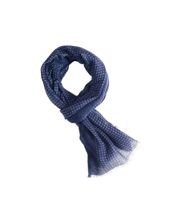 Écharpe Laine Bleu Et Motif Gris