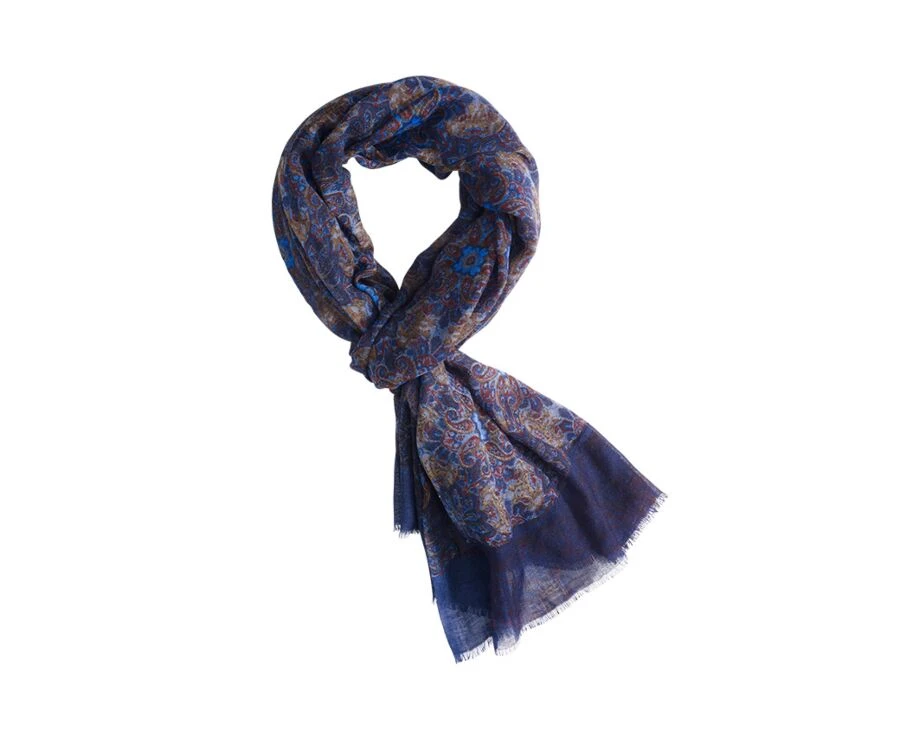 Écharpe Laine Motif Cachemire Bleu Et Kaki 2 Écharpe Laine Motif Cachemire Bleu Et Kaki – Image 2