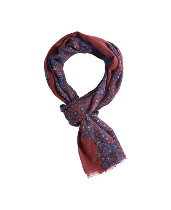 Écharpe Laine Rouge Motif Navy