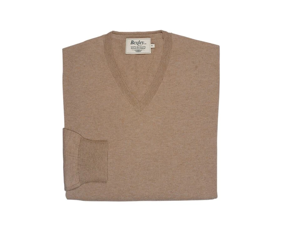 Pull Fin Homme Coton Bio/cachemire Col V Taupe Chiné - VADIM 4 Pull Fin Homme Coton Bio/cachemire Col V Taupe Chiné - VADIM – Image 4