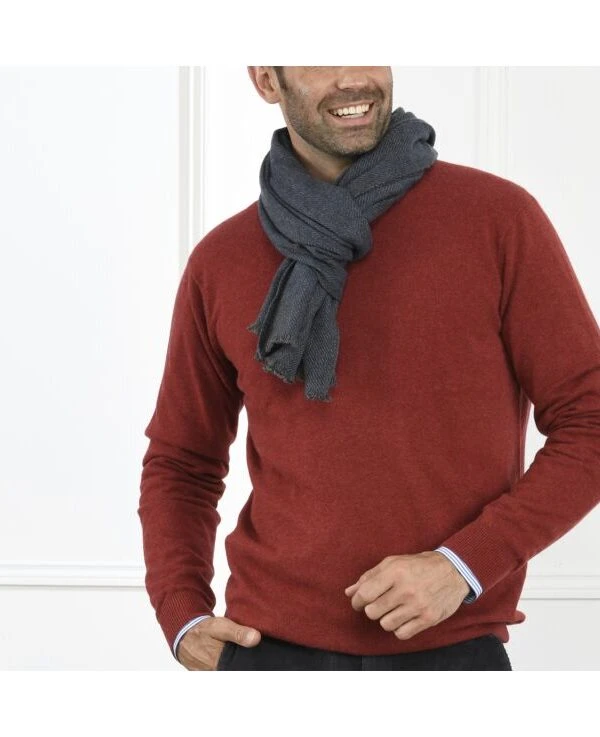 Écharpe Laine Et Cachemire Chevrons Bleu Chiné