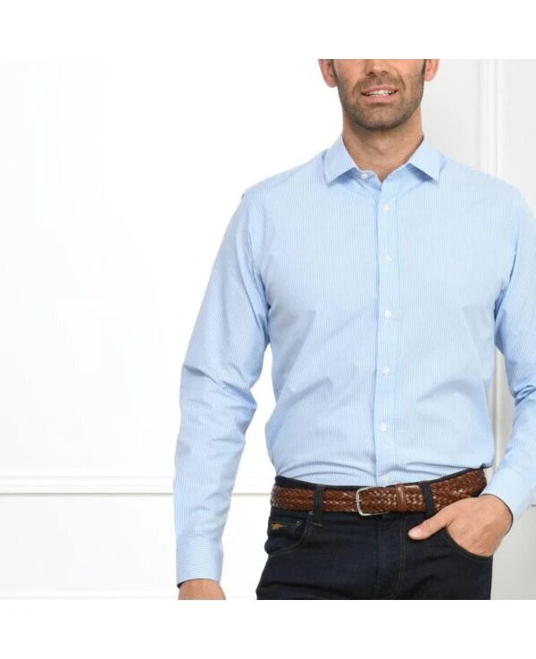 Chemise Coton Bleue à Rayures Blanches - QUENTIN