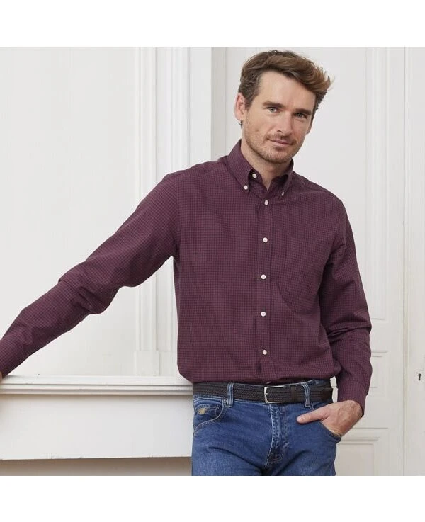 Chemise Flanelle Rouge Sombre à Petits Carreaux Navy - BRODY