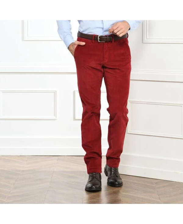 Pantalon Chino Velours Côtelé Homme Rouge Grenat - NORMAN