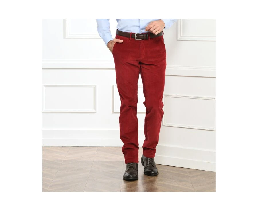 Pantalon Chino Velours Côtelé Homme Rouge Grenat - NORMAN 1 Pantalon Chino Velours Côtelé Homme Rouge Grenat - NORMAN