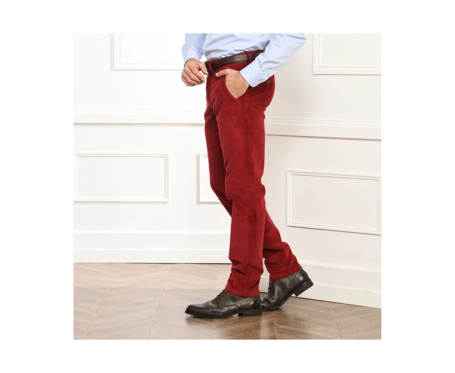 Pantalon Chino Velours Côtelé Homme Rouge Grenat - NORMAN 2 Pantalon Chino Velours Côtelé Homme Rouge Grenat - NORMAN – Image 2