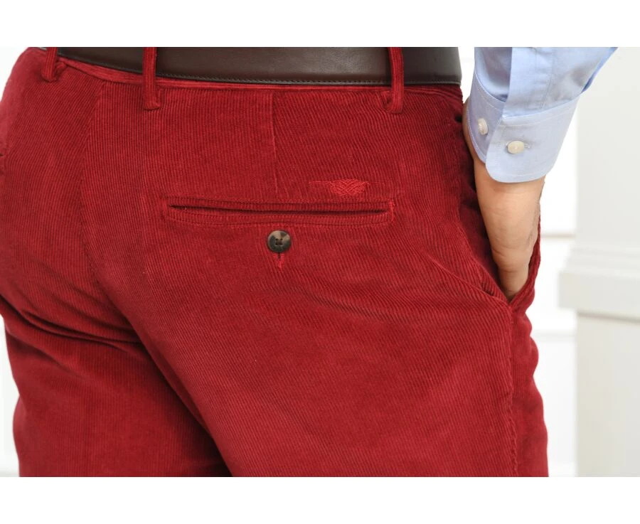 Pantalon Chino Velours Côtelé Homme Rouge Grenat - NORMAN 4 Pantalon Chino Velours Côtelé Homme Rouge Grenat - NORMAN – Image 4