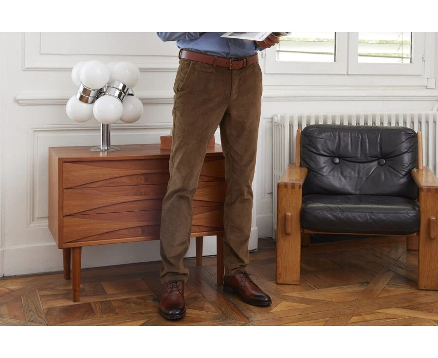 Pantalon Chino Velours Côtelé Homme Kaki Clair - NORMAN 1 Pantalon Chino Velours Côtelé Homme Kaki Clair - NORMAN