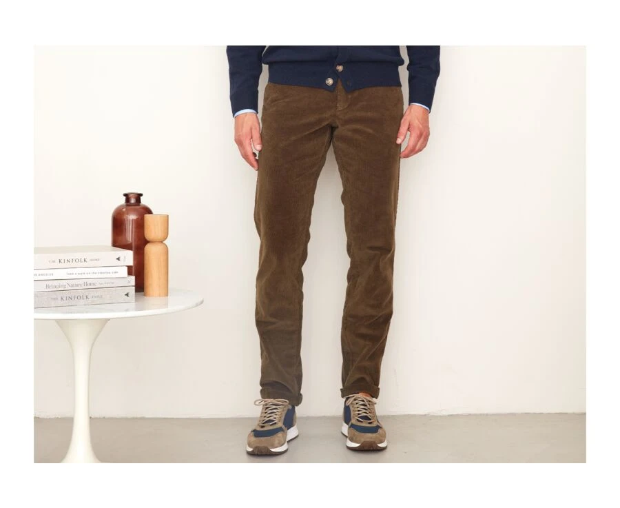 Pantalon Chino Velours Côtelé Homme Olive - NORMAN 1 Pantalon Chino Velours Côtelé Homme Olive - NORMAN