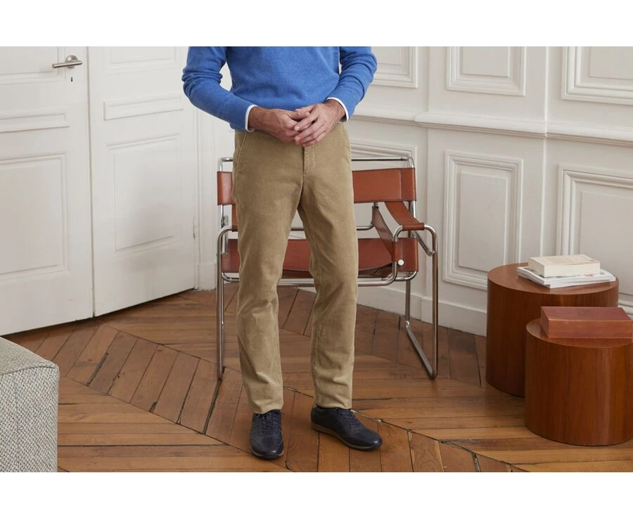 Pantalon Chino Velours Côtelé Homme Olive Clair - NORMAN 1 Pantalon Chino Velours Côtelé Homme Olive Clair - NORMAN