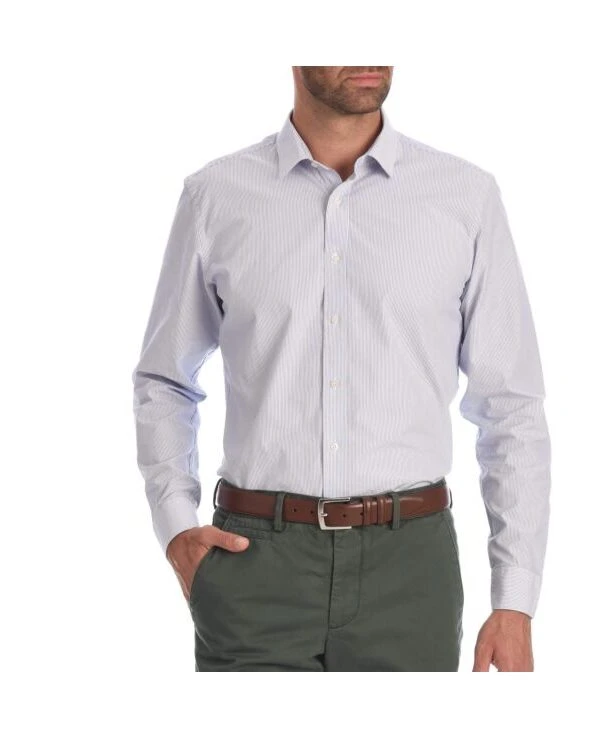 Chemise Blanche Coton Rayures Bleues - CLÉMENT