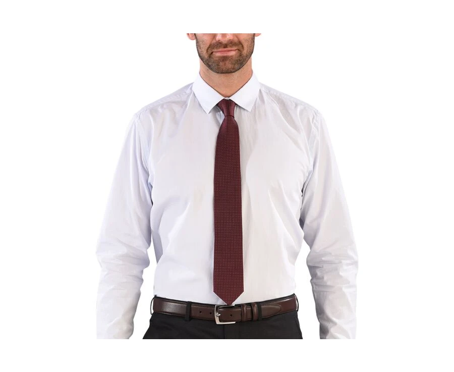 Cravate Homme Soie Bordeaux Micro Pois Bleu Ciel 3 Cravate Homme Soie Bordeaux Micro Pois Bleu Ciel – Image 3
