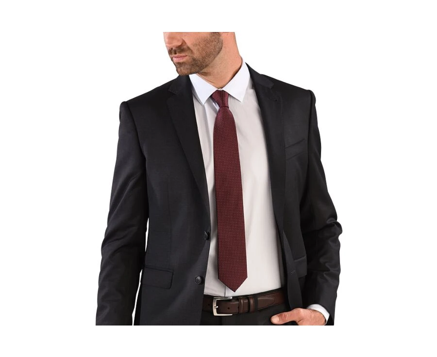 Cravate Homme Soie Bordeaux Micro Pois Bleu Ciel 4 Cravate Homme Soie Bordeaux Micro Pois Bleu Ciel – Image 4