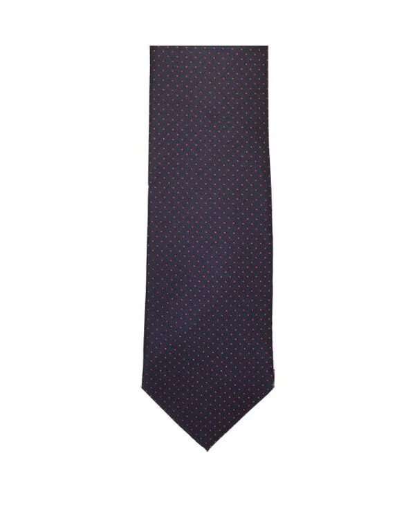 Cravate Homme Soie Marine - Micro Pois Rouge