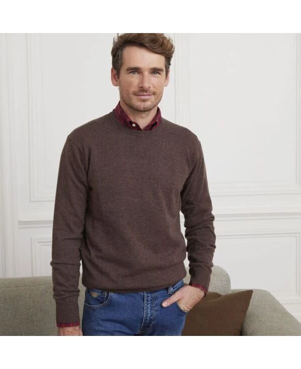 Pull Col Rond Homme Laine Marron Brun - CONAN
