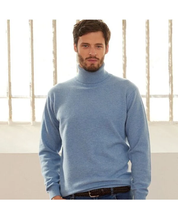 Pull Col Roulé Homme Laine Bleu Chiné - EMERIC