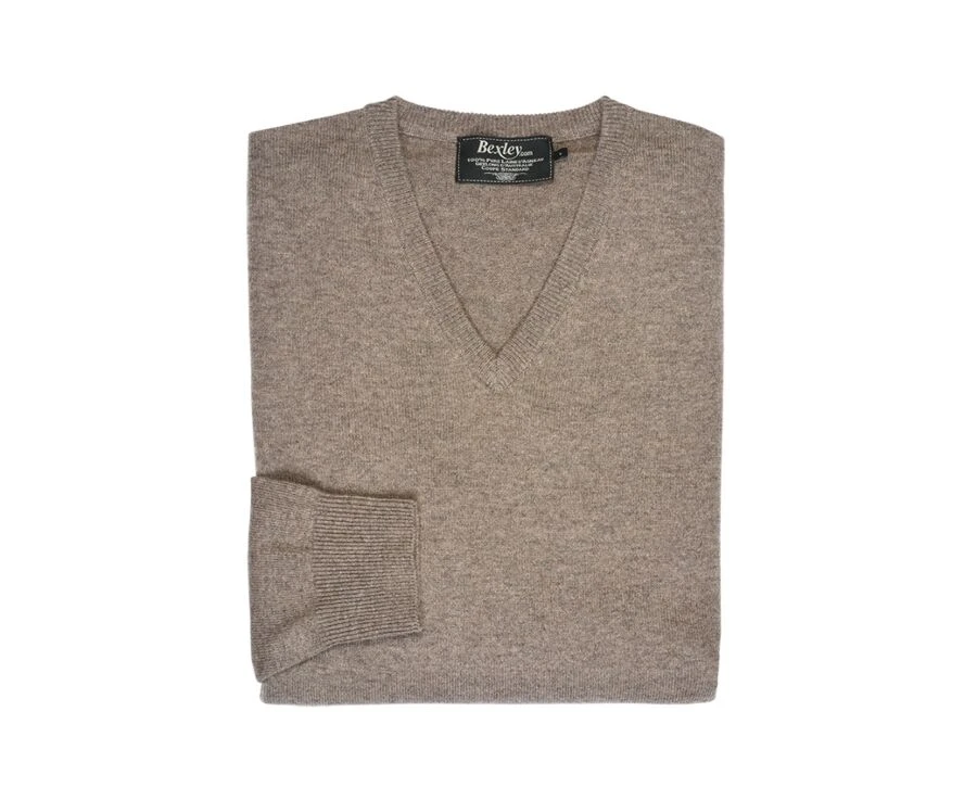 Pull Col V Homme Laine Gris Taupe Chiné - ELIAN 4 Pull Col V Homme Laine Gris Taupe Chiné - ELIAN – Image 4