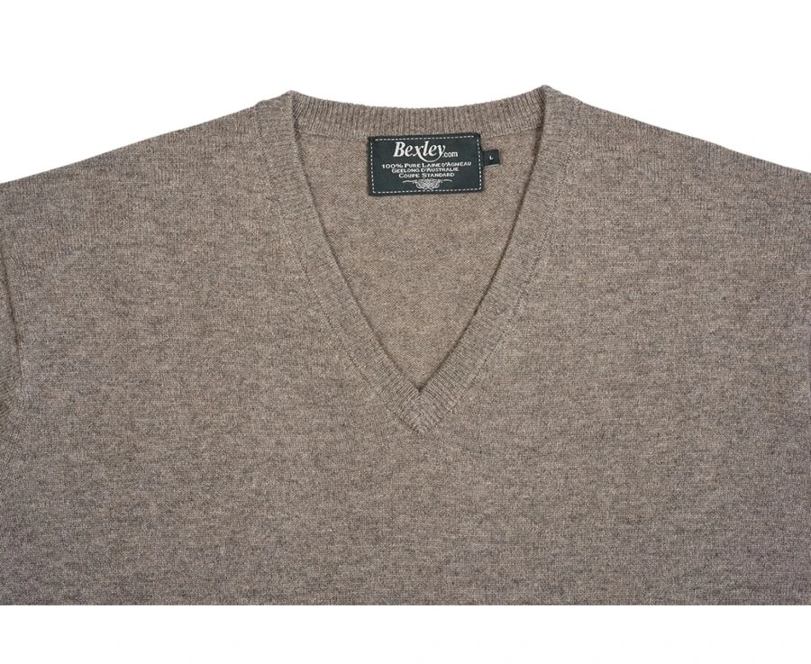 Pull Col V Homme Laine Gris Taupe Chiné - ELIAN 5 Pull Col V Homme Laine Gris Taupe Chiné - ELIAN – Image 5
