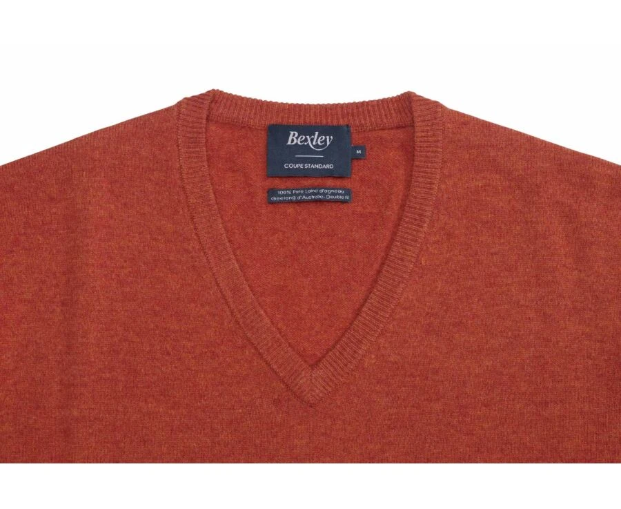 Pull Col V Homme Laine Rouge Ambre - ELIAN 5 Pull Col V Homme Laine Rouge Ambre - ELIAN – Image 5