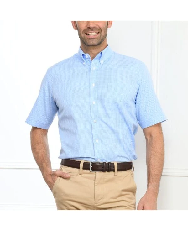 Chemise Bleue Carreaux Fins Blancs - Poche - CLAYN MC