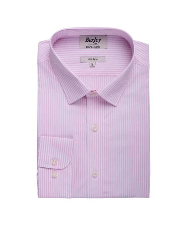 Chemise Popeline Rayée Rose Et Blanc - MAXIMILIEN