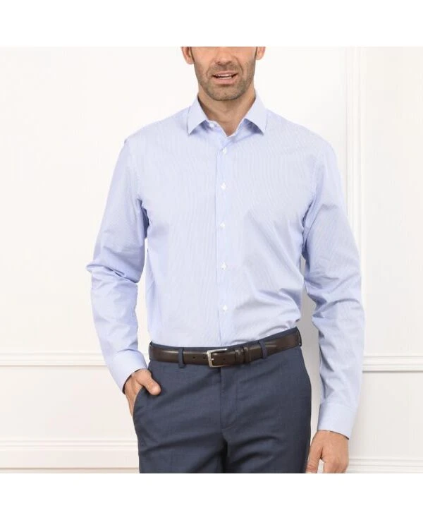 Chemise à Fines Rayures Bleues - Col Français - AUBERTIN CLASSIC