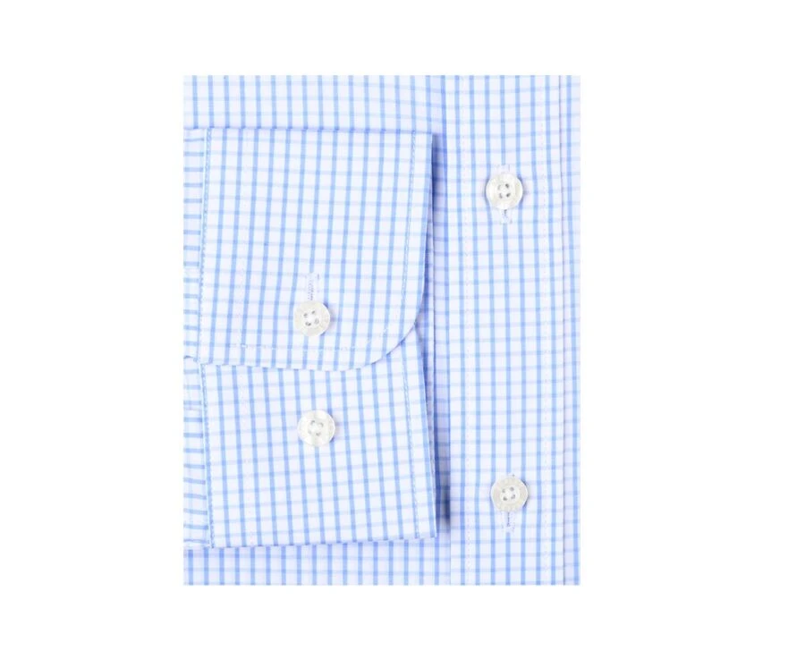 Chemise Blanche à Carreaux Bleus Clairs - Col Français - ALFIERO 6 Chemise Blanche à Carreaux Bleus Clairs - Col Français - ALFIERO – Image 6