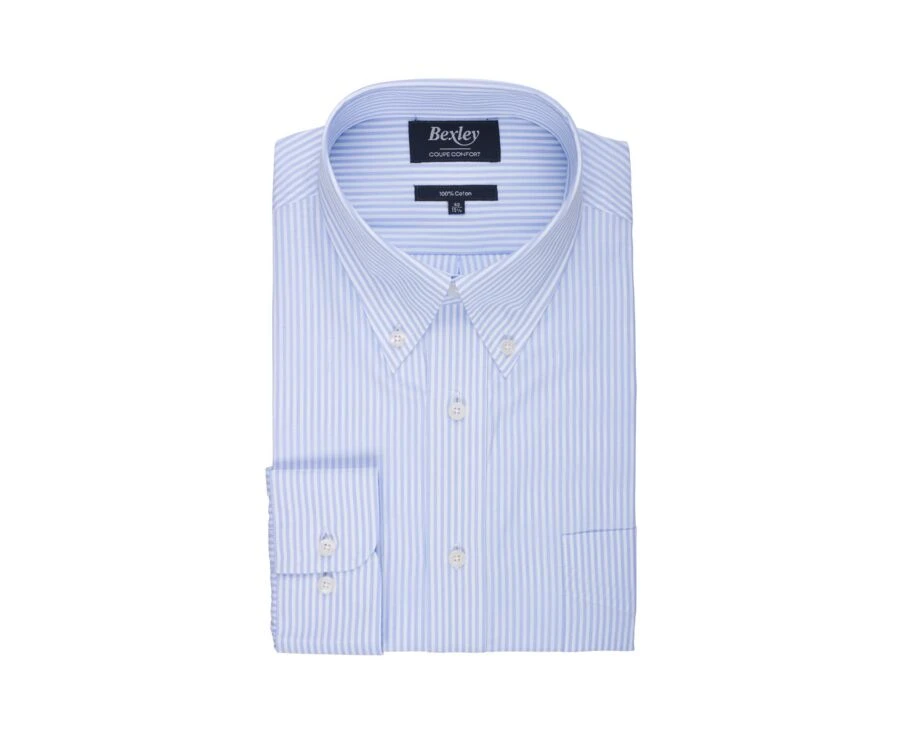 Chemise Coton Rayures Bleues Claires Et Blanches - Col Américain - MARLON 4 Chemise Coton Rayures Bleues Claires Et Blanches - Col Américain - MARLON – Image 4