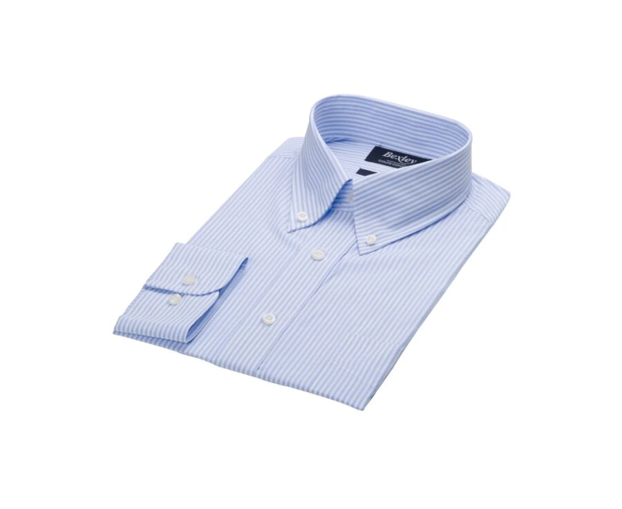 Chemise Coton Rayures Bleues Claires Et Blanches - Col Américain - MARLON 5 Chemise Coton Rayures Bleues Claires Et Blanches - Col Américain - MARLON – Image 5