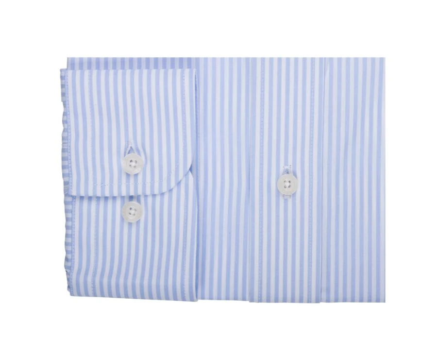 Chemise Coton Rayures Bleues Claires Et Blanches - Col Américain - MARLON 6 Chemise Coton Rayures Bleues Claires Et Blanches - Col Américain - MARLON – Image 6