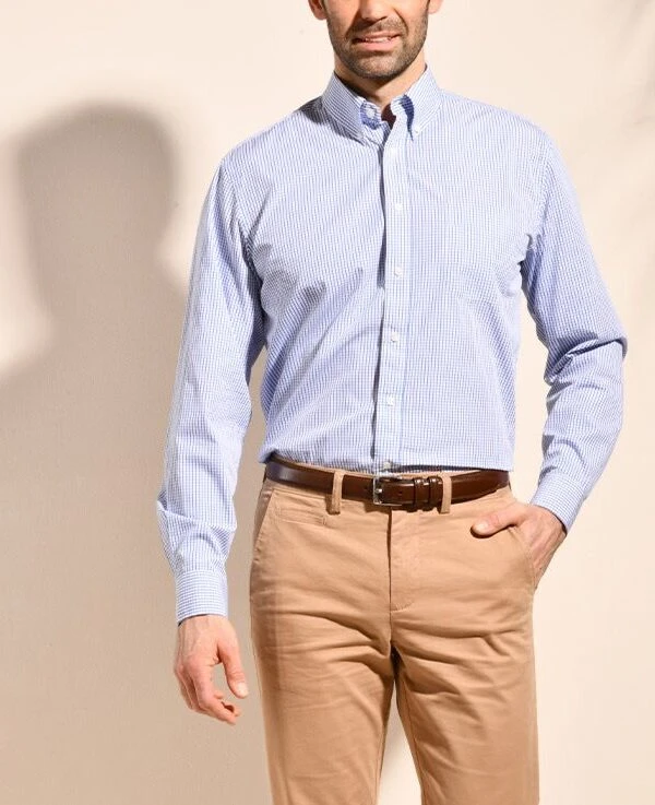 Chemise Coton Blanche à Carreaux Bleus - Poche - SCOTT