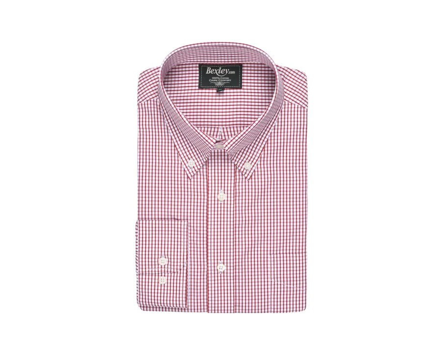 Chemise Coton Blanche Carreaux Rouge - Poche - SCOTT 3 Chemise Coton Blanche Carreaux Rouge - Poche - SCOTT – Image 3