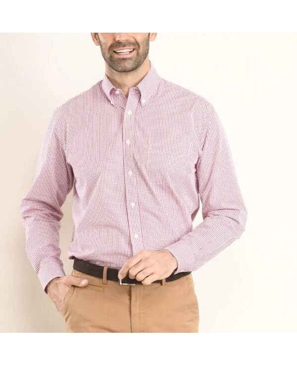 Chemise Coton Blanche Carreaux Rouge - Poche - SCOTT