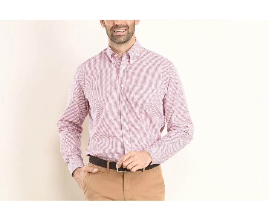 Chemise Coton Blanche Carreaux Rouge - Poche - SCOTT 1 Chemise Coton Blanche Carreaux Rouge - Poche - SCOTT