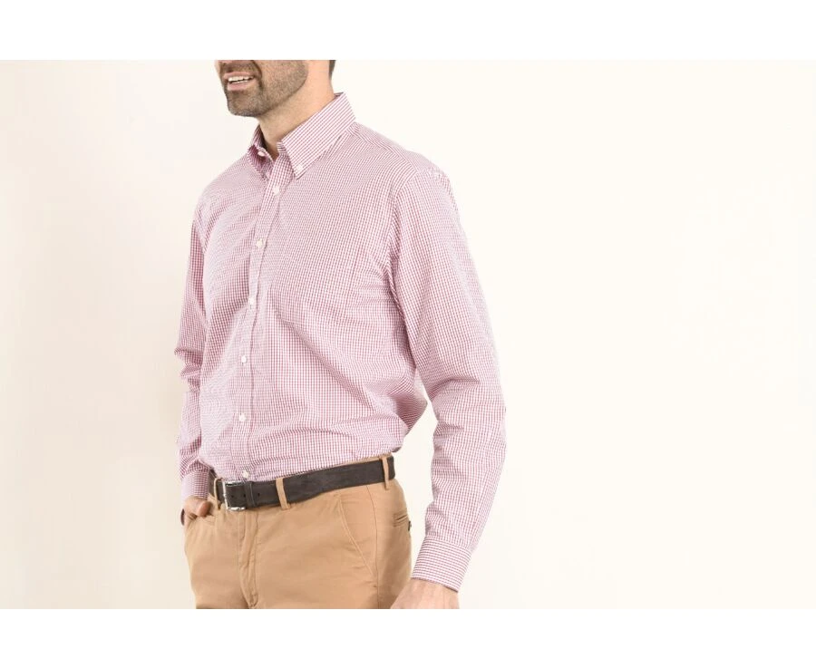 Chemise Coton Blanche Carreaux Rouge - Poche - SCOTT 2 Chemise Coton Blanche Carreaux Rouge - Poche - SCOTT – Image 2