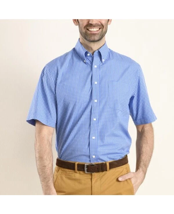 Chemise Bleue à Carreaux Blancs - Poche - TRAVIS MC