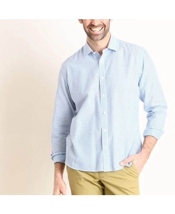 Chemise Coton Et Lin Rayures Bleues Et Blanches - EDIBERT
