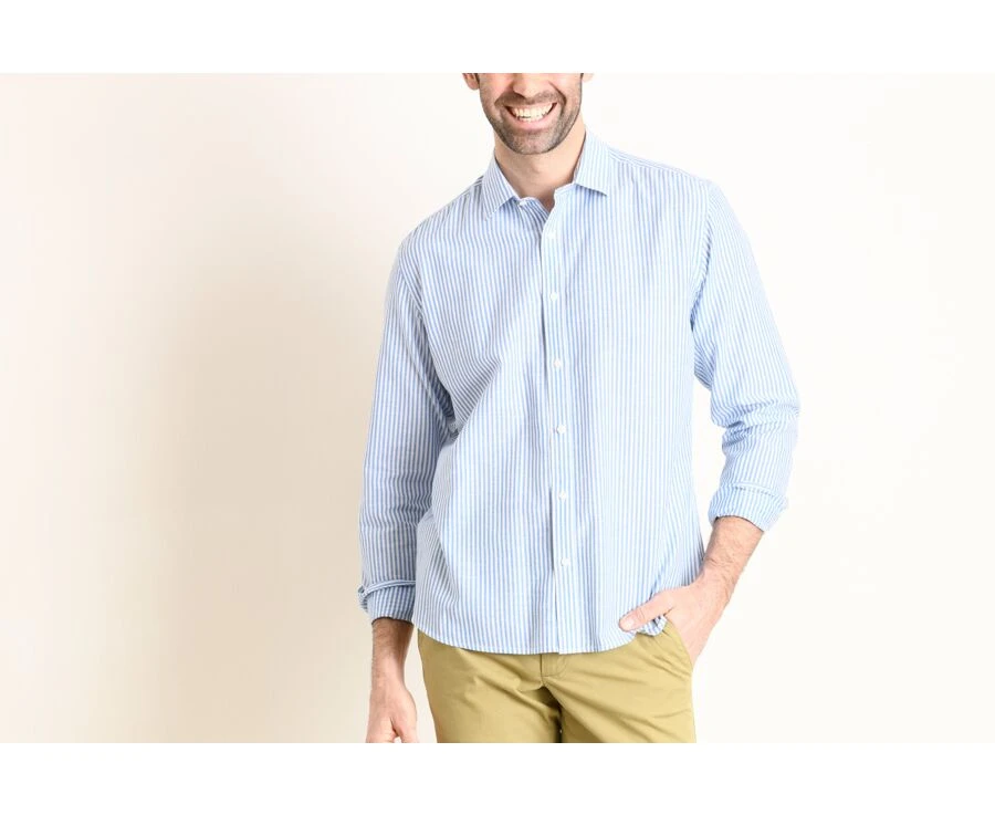 Chemise Coton Et Lin Rayures Bleues Et Blanches - EDIBERT 1 Chemise Coton Et Lin Rayures Bleues Et Blanches - EDIBERT
