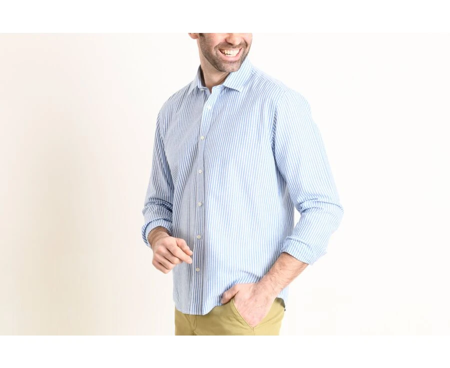Chemise Coton Et Lin Rayures Bleues Et Blanches - EDIBERT 3 Chemise Coton Et Lin Rayures Bleues Et Blanches - EDIBERT – Image 3