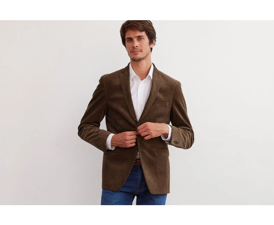 Blazer Homme Velours Côtelé Lavé Taupe Foncé - LÉONTILDE 1 Blazer Homme Velours Côtelé Lavé Taupe Foncé - LÉONTILDE
