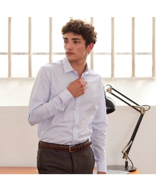 Chemise Homme Blanches à Rayures Bleues Claires - GEOFFROY