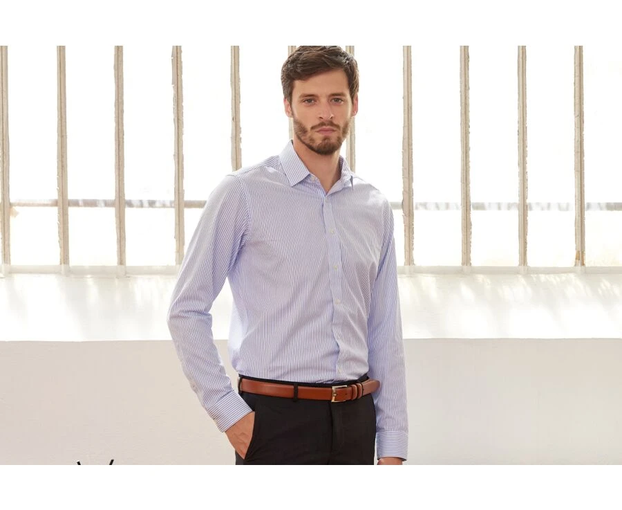 Chemise Blanche à Rayures Bleues - GEOFFROY 1 Chemise Blanche à Rayures Bleues - GEOFFROY