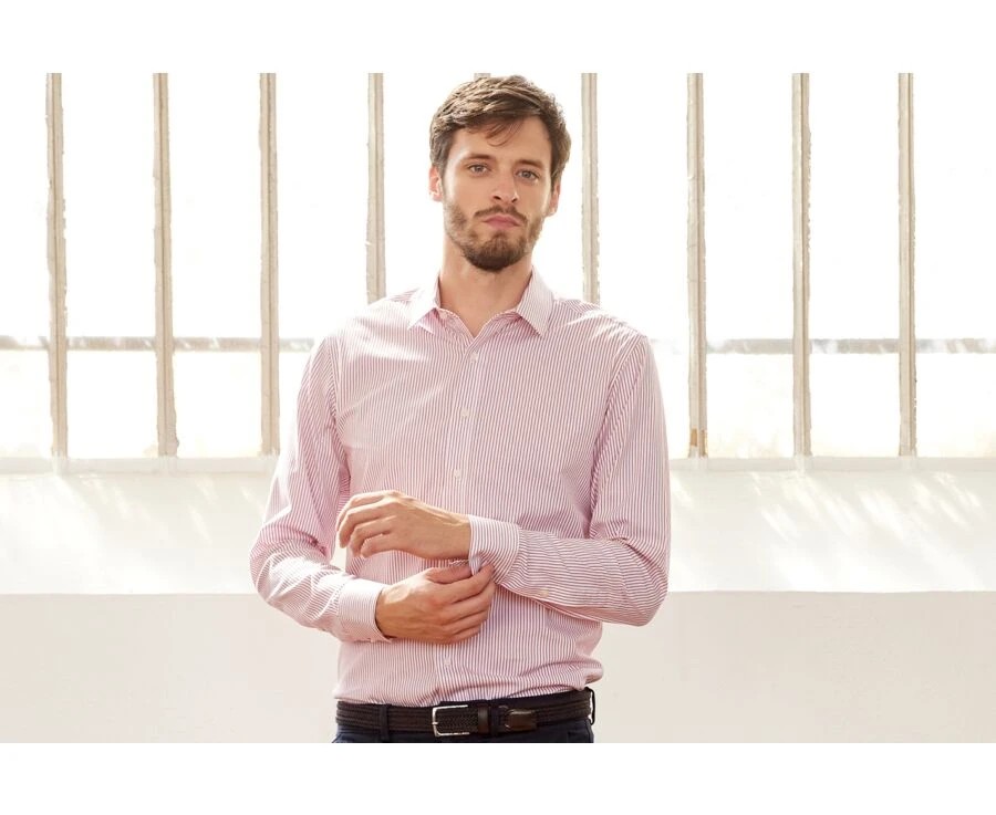 Chemise Blanche à Rayures Rouges - GEOFFROY 1 Chemise Blanche à Rayures Rouges - GEOFFROY