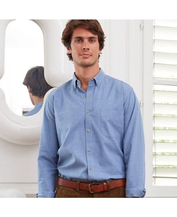 Chemise Flanelle Bleu Chiné - Poche Poitrine - ALEXANDER