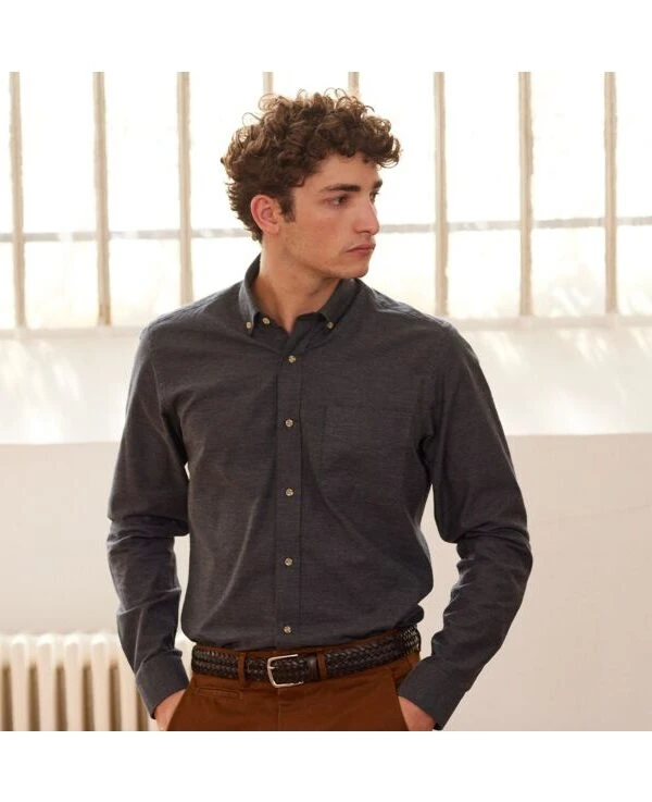 Chemise Flanelle Anthracite Chiné - Poche Poitrine - ALEXANDER