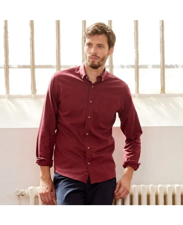 Chemise Flanelle Rouge Bordeaux - Poche Poitrine - ALEXANDER