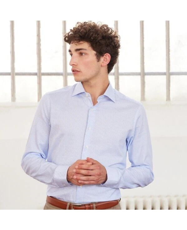 Chemise Blanche à Petits Carreaux Bleus - SALVATORE